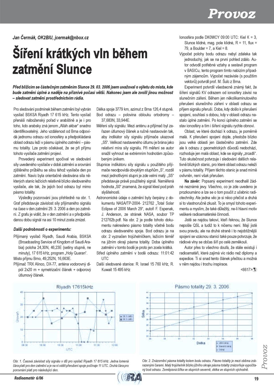 Pro sledování podmínek během zatmění byl vybrán vysílač BSKSA Riyadh 17 615 khz.