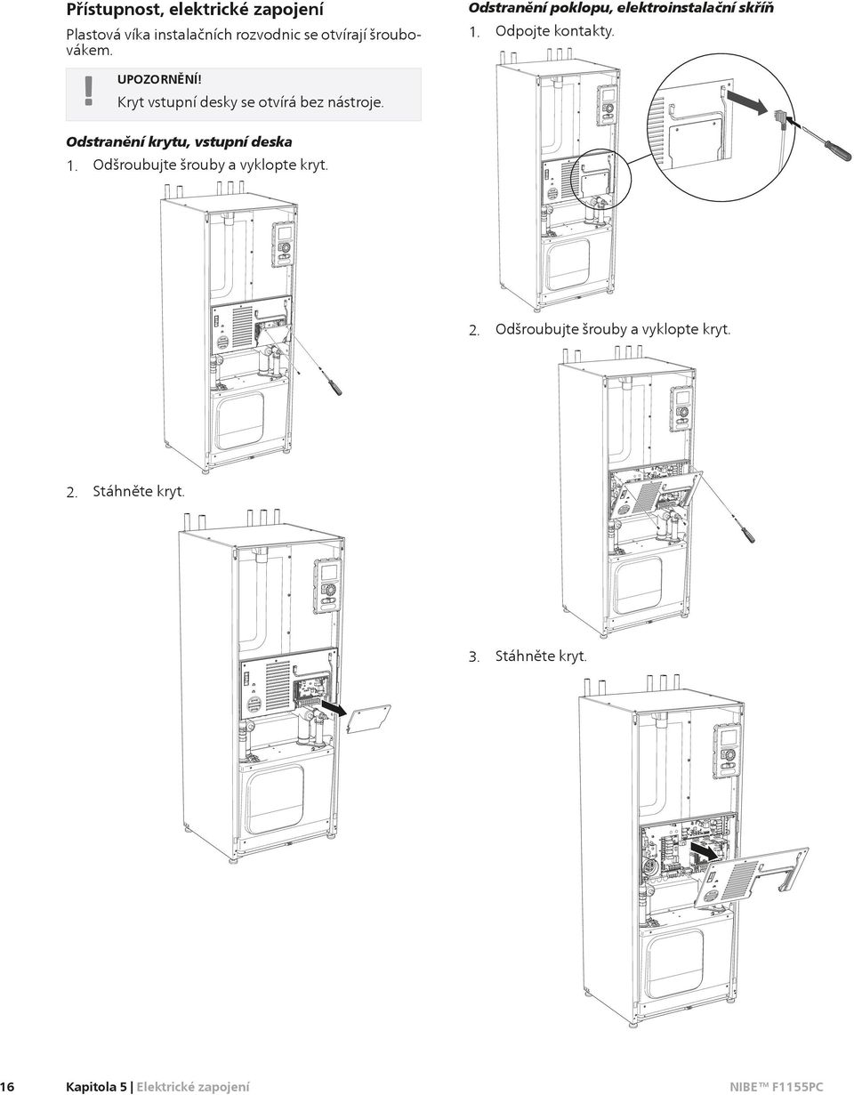 Kryt vstupní desky se otvírá bez nástroje. Odstranění krytu, vstupní deska 1.