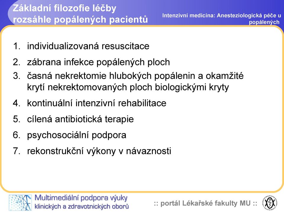 časná nekrektomie hlubokých popálenin a okamžité krytí nekrektomovaných ploch