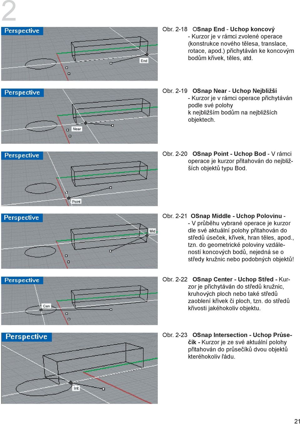 2-20 OSnap Point - Uchop Bod - V rámci operace je kurzor přitahován do nejbližších objektů typu Bod. Obr.