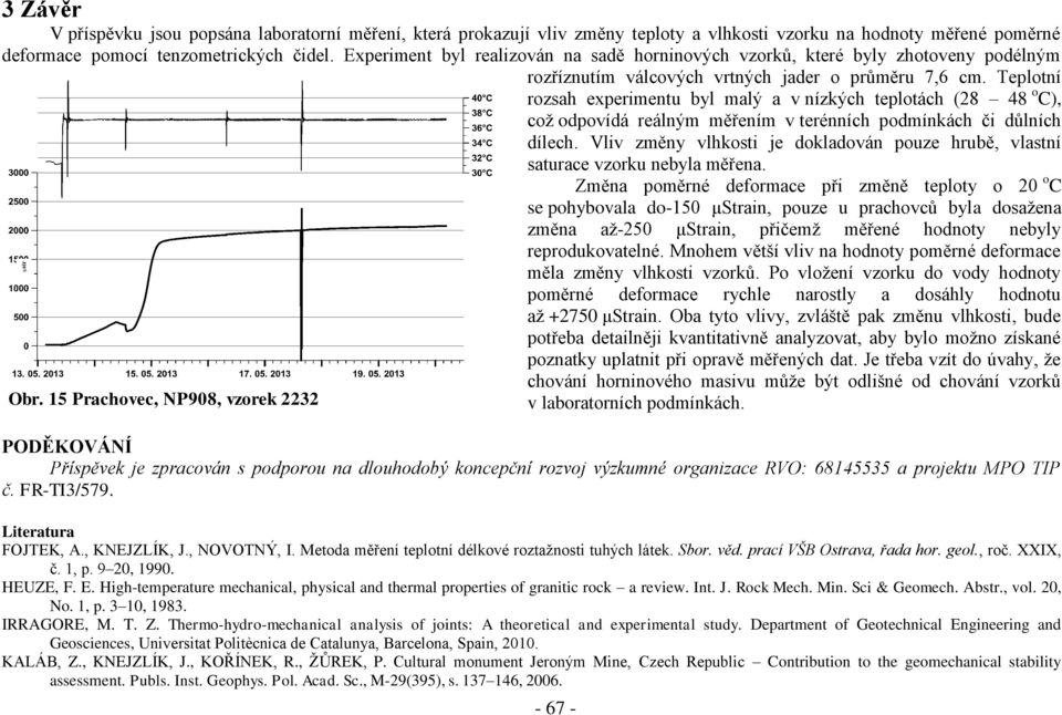 Teplotní rozsah experimentu byl malý a v nízkých teplotách (28 48 o C), což odpovídá reálným měřením v terénních podmínkách či důlních dílech.