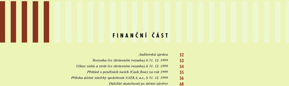 1999 Přehled o peněžních tocích (Cash flow) za rok 1999 Příloha účetní