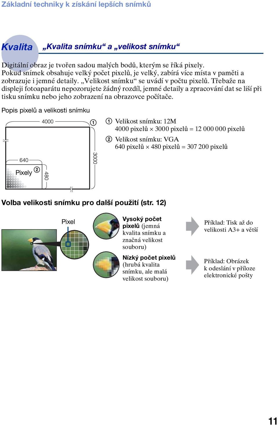 Třebaže na displeji fotoaparátu nepozorujete žádný rozdíl, jemné detaily a zpracování dat se liší při tisku snímku nebo jeho zobrazení na obrazovce počítače.