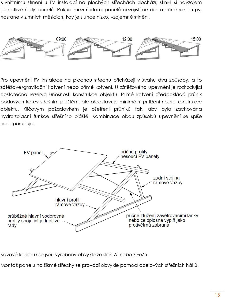 Pro upevnění FV instalace na plochou střechu přicházejí v úvahu dva způsoby, a to zátěžové/gravitační kotvení nebo přímé kotvení.