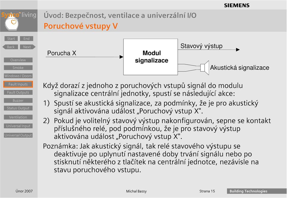 2) Pokud je volitelný stavový výstup nakonfigurován, sepne se kontakt příslušného relé, pod podmínkou, že je pro stavový výstup aktivována událost Poruchový vstup X".