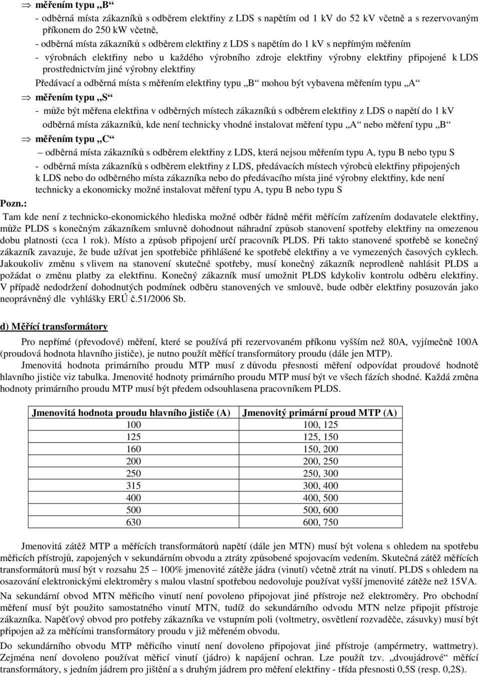 měřením elektřiny typu B mohou být vybavena měřením typu A měřením typu S - může být měřena elektřina v odběrných místech zákazníků s odběrem elektřiny z LDS o napětí do 1 kv odběrná místa zákazníků,
