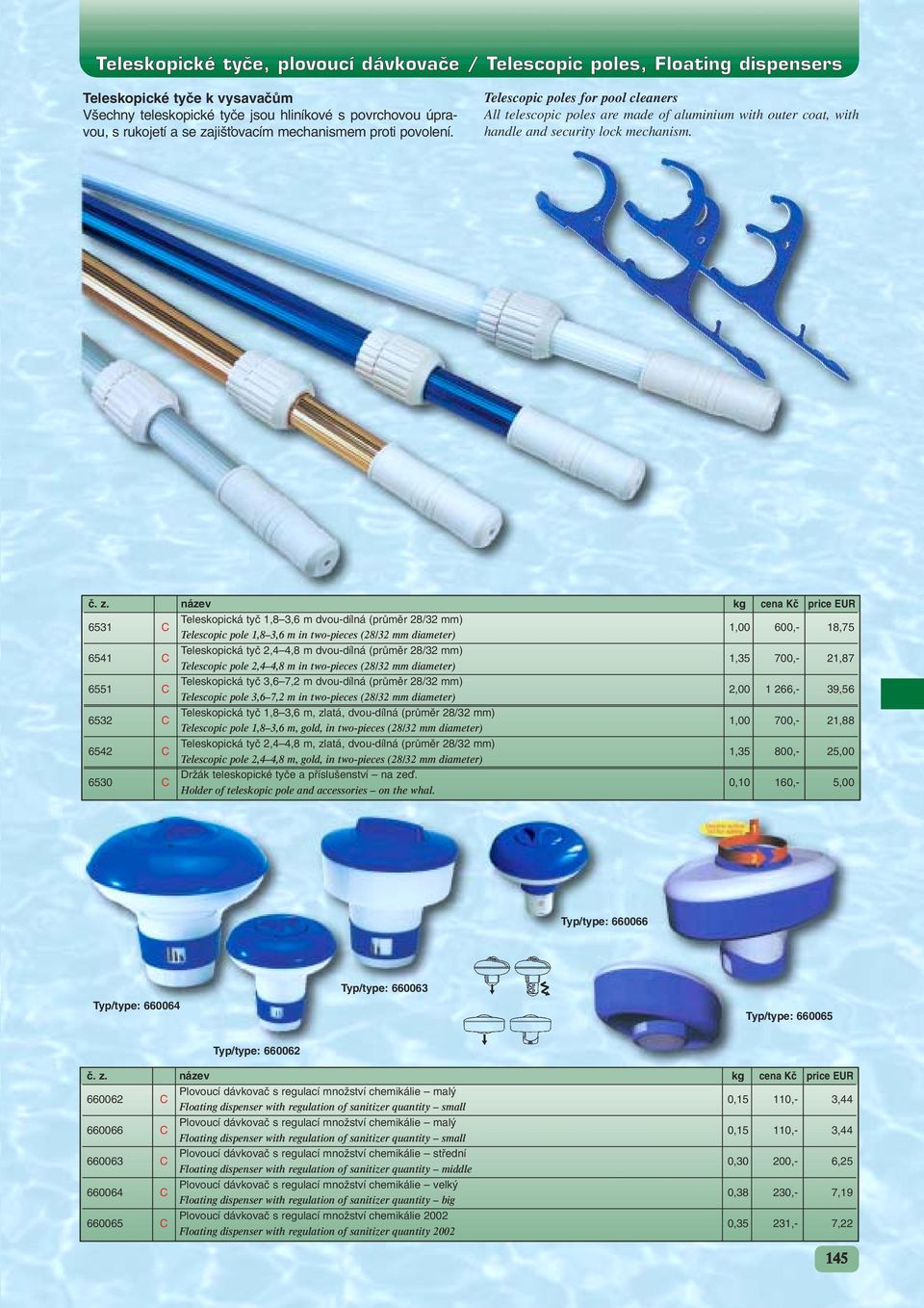 6531 C Teleskopická tyã 1,8 3,6 m dvou-dílná (prûmûr 28/32 mm) 1,00 600,- 18,75 Telescopic pole 1,8 3,6 m in two-pieces (28/32 mm diameter) 6541 C Teleskopická tyã 2,4 4,8 m dvou-dílná (prûmûr 28/32