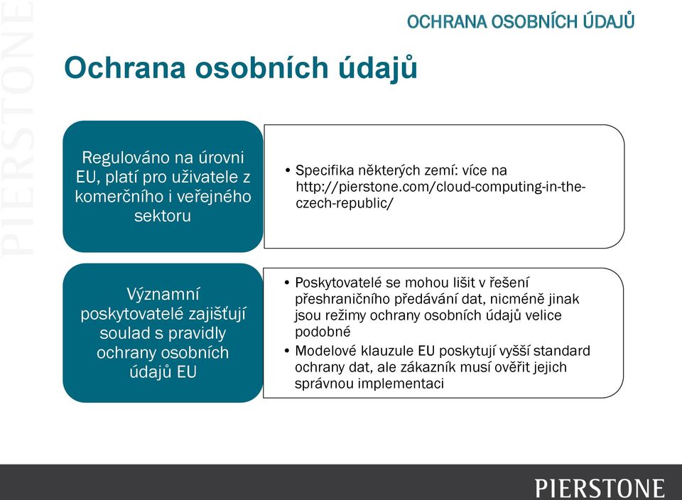 com/cloud-computing-in-theczech-republic/ Významní poskytovatelé zajišťují soulad s pravidly ochrany osobních údajů EU Poskytovatelé