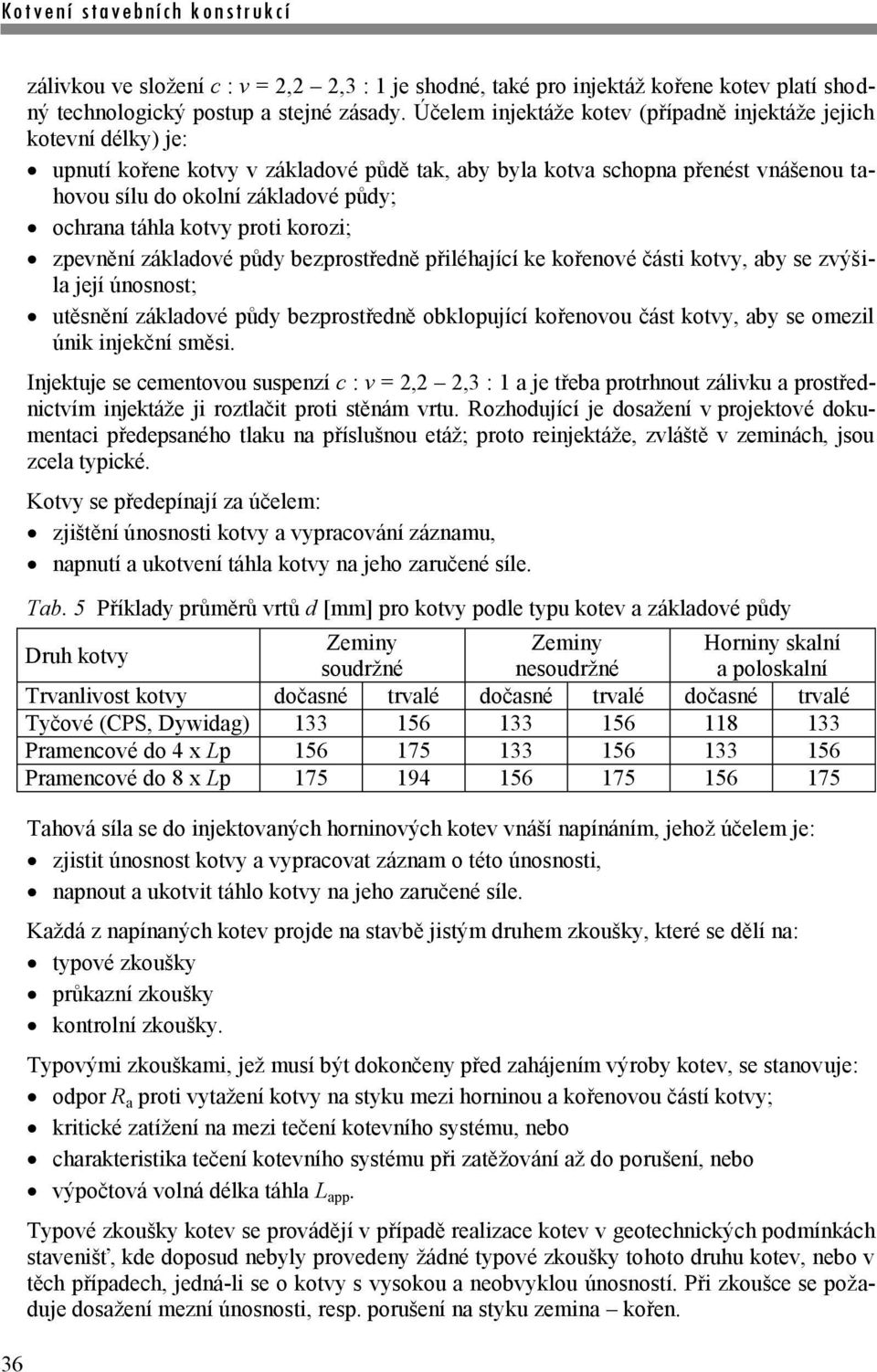 táhla kotvy proti korozi; zpevnění základové půdy bezprostředně přiléhající ke kořenové části kotvy, aby se zvýšila její únosnost; utěsnění základové půdy bezprostředně obklopující kořenovou část