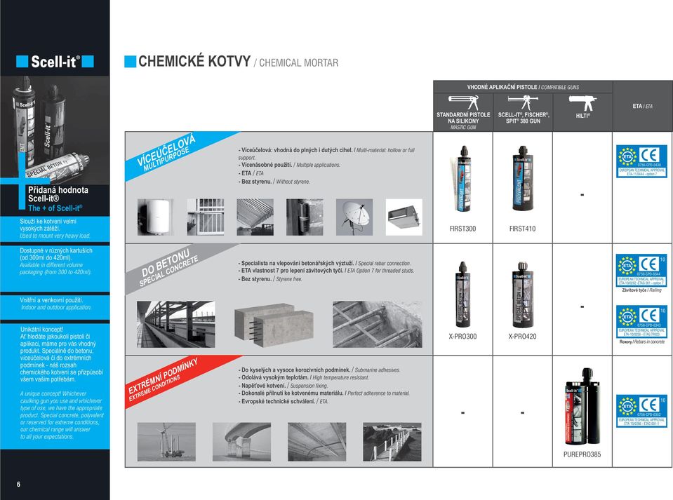 FIRST300 FIRST4 Available in different volume packaging (from 300 to 420ml). DO BETONU SPECIA CONCRETE Special rebar connection. ETA Option 7 for threaded studs. - Bez styrenu. / Styrene free.