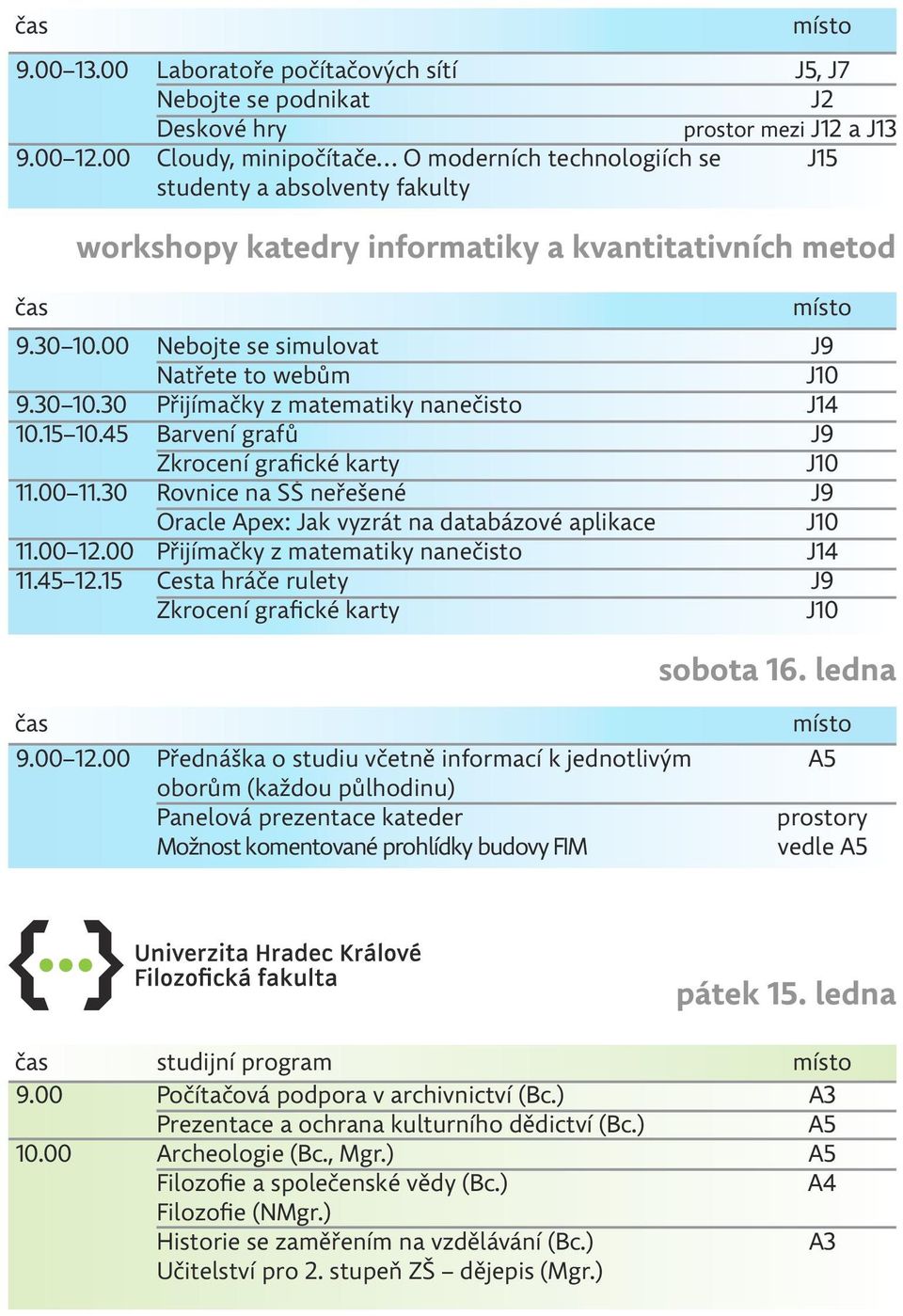 informatiky a kvantitativních metod 9.30 10.00 9.30 10.30 10.15 10.45 11.00 11.30 11.00 12.00 11.45 12.