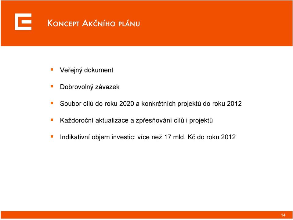 2012 Každoroční aktualizace a zpřesňování cílů i projektů
