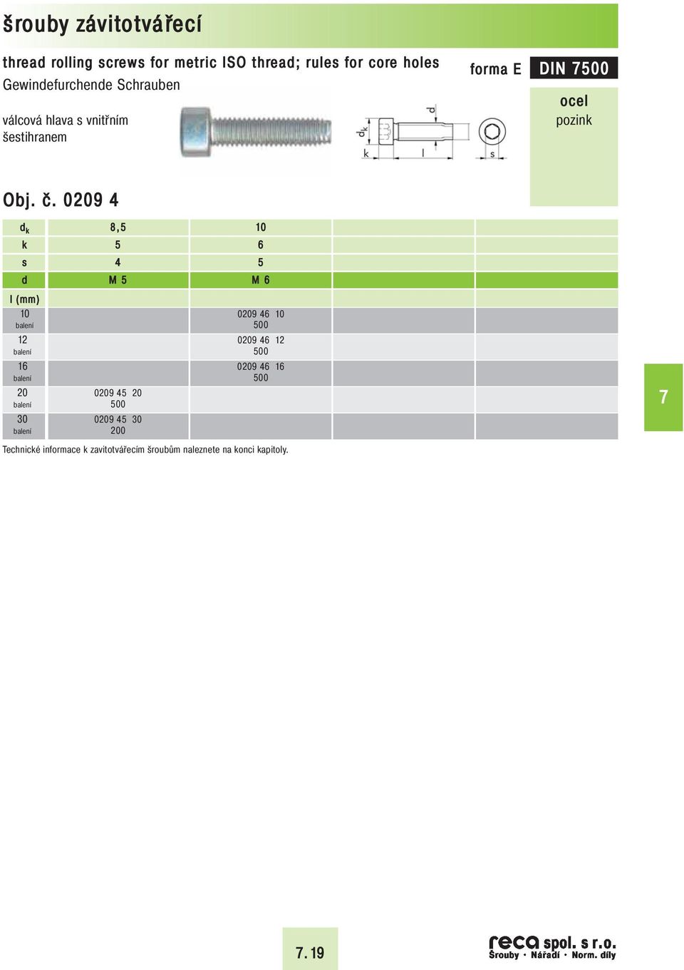 vnitřním šestihranem forma E DIN pozin Obj. č.