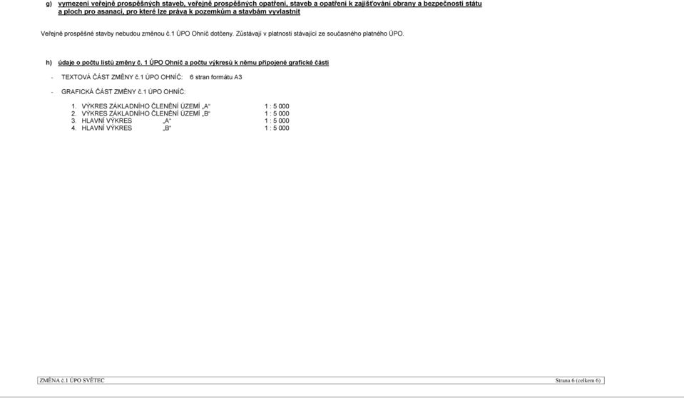 h) údaje o počtu listů změny č. 1 ÚPO Ohníč a počtu výkresů k němu připojené grafické části - TEXTOVÁ ČÁST ZMĚNY č.1 ÚPO OHNÍĆ: 6 stran formátu A3 - GRAFICKÁ ČÁST ZMĚNY č.
