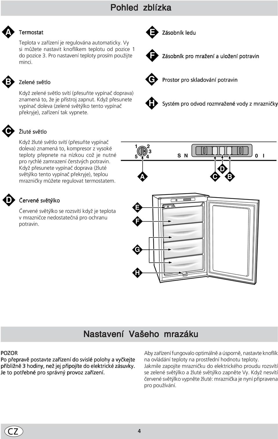 Když přesunete vypínač doleva (zelené světýlko tento vypínač překryje), zařízení tak vypnete.