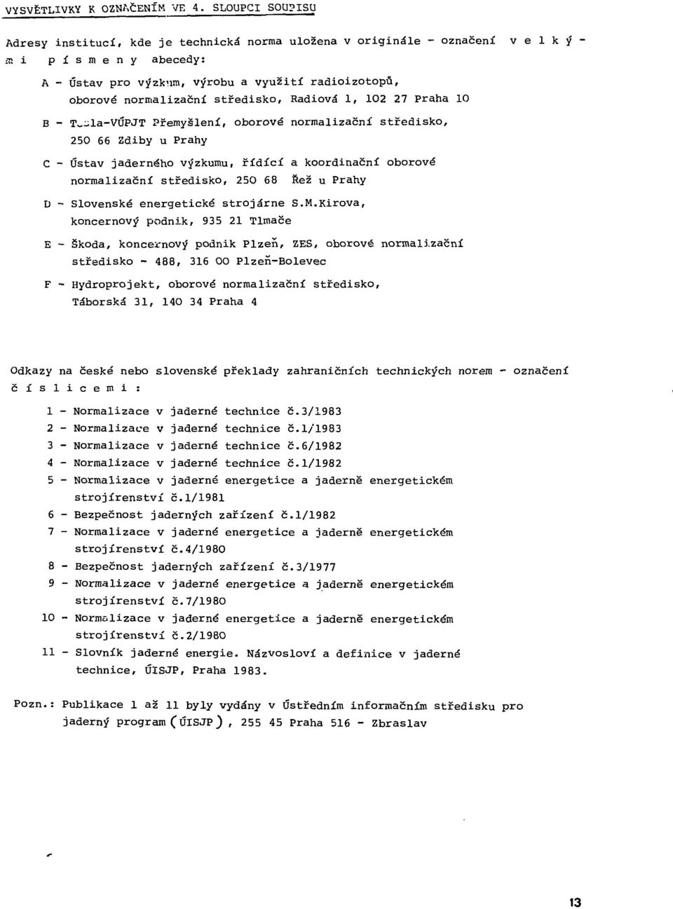 středisko, Radiová 1, 102 27 Praha 10 В - T~~la-VÚPJT Přemyšlení, oborové normalizační středisko, 250 66 Zdiby u Prahy С - Ústav jaderného výzkumu, řídící a koordinační oborové normalizační
