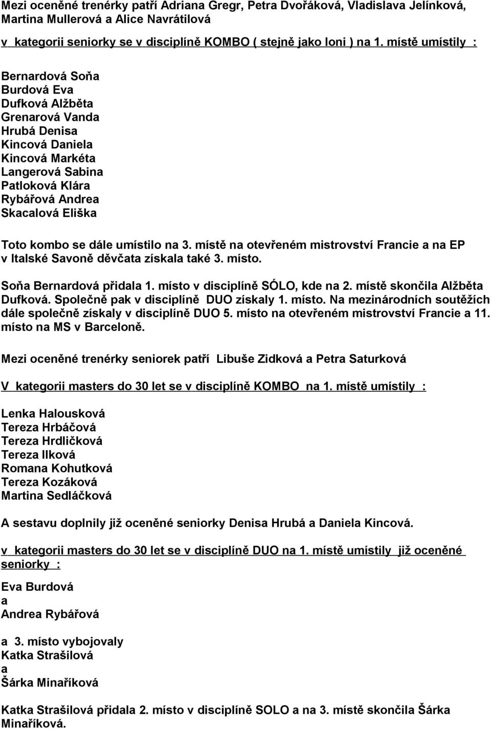 místě n otevřeném mistrovství Frncie n EP v Itlské Svoně děvčt získl tké 3. místo. Soň Bernrdová přidl 1. místo v disciplíně SÓLO, kde n 2. místě skončil Alžbět Dufková.