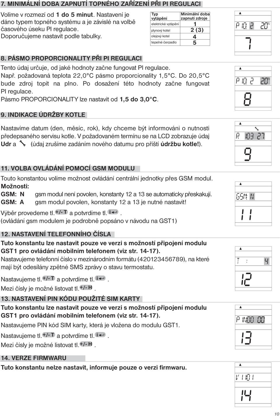 PÁSMO PROPORCIONALITY PŘI PI REGULACI Tento údaj určuje, od jaké hodnoty začne fungovat PI regulace. Např. požadovaná teplota 22,0 C pásmo proporcionality 1,5 C. Do 20,5 C bude zdroj topit na plno.