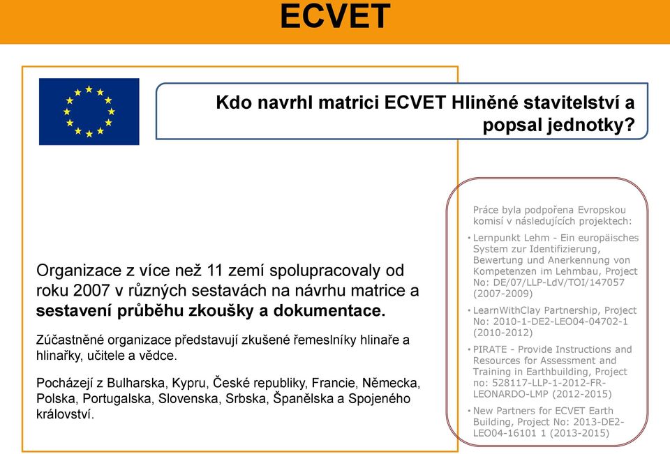 Zúčastněné organizace představují zkušené řemeslníky hlinaře a hlinařky, učitele a vědce.