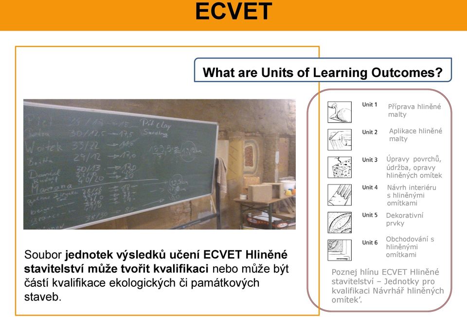 hliněnými omítkami Dekorativní prvky Soubor jednotek výsledků učení ECVET Hliněné stavitelství může tvořit