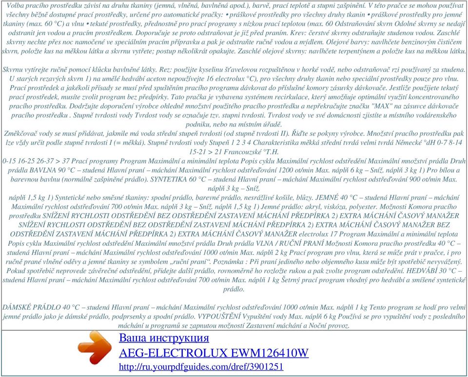 60 C) a vlnu tekuté prostředky, přednostně pro prací programy s nízkou prací teplotou (max. 60 Odstraňování skvrn Odolné skvrny se nedají odstranit jen vodou a pracím prostředkem.