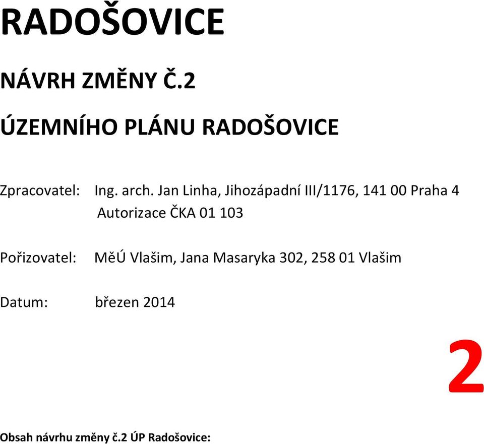 Jan Linha, Jihozápadní III/1176, 141 00 Praha 4 Autorizace ČKA 01