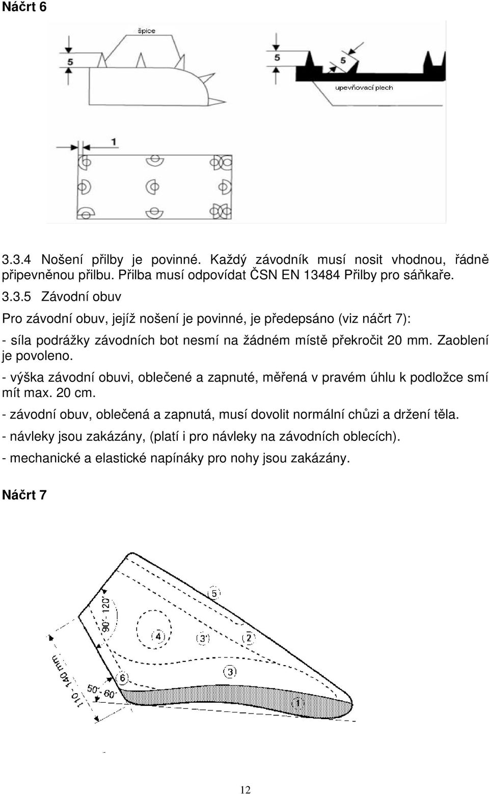 Zaoblení je povoleno. - výška závodní obuvi, oblečené a zapnuté, měřená v pravém úhlu k podložce smí mít max. 20 cm.