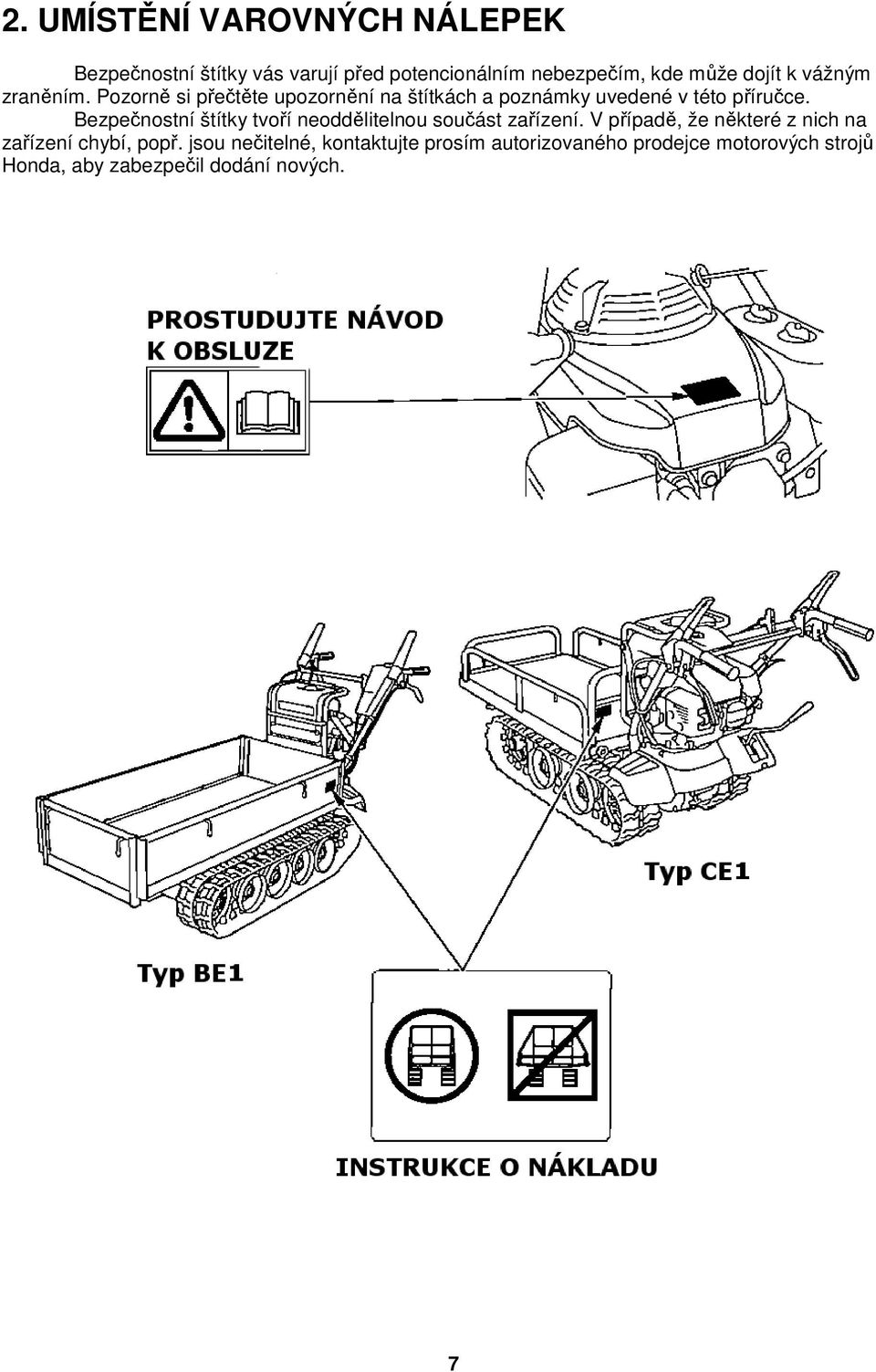 Bezpečnostní štítky tvoří neoddělitelnou součást zařízení.