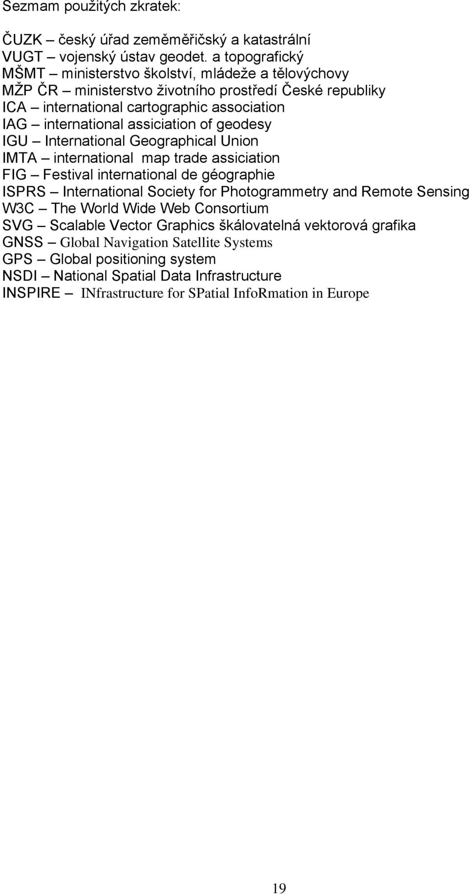 assiciation of geodesy IGU International Geographical Union IMTA international map trade assiciation FIG Festival international de géographie ISPRS International Society for Photogrammetry