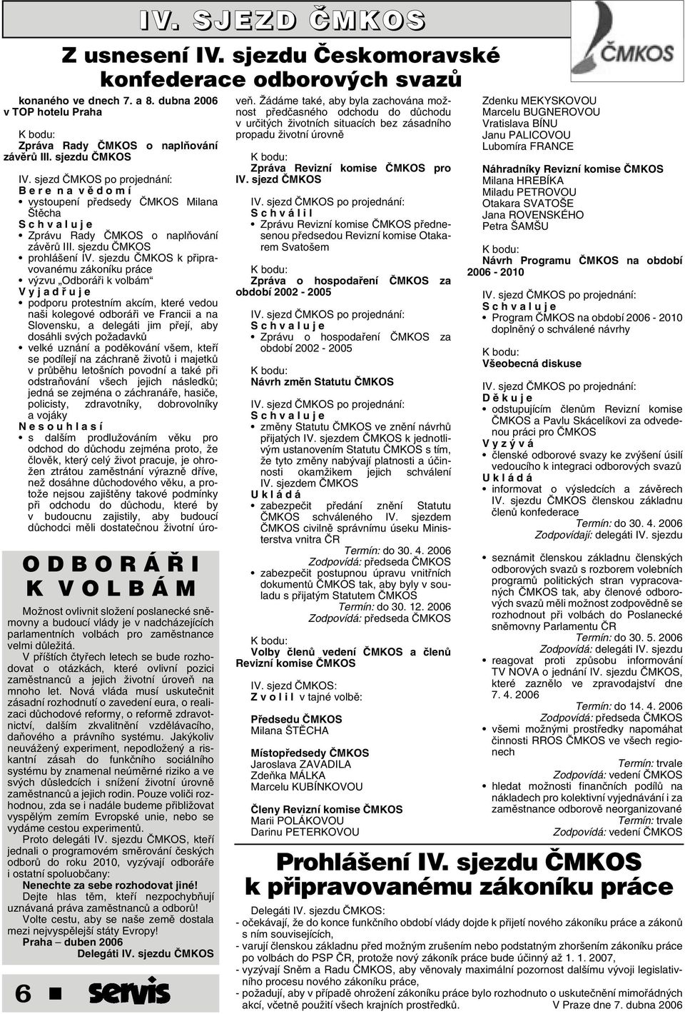 sjezdu âmkos k pfiipravovanému zákoníku práce v zvu Odboráfii k volbám Vyjadfiuje podporu protestním akcím, které vedou na i kolegové odboráfii ve Francii a na Slovensku, a delegáti jim pfiejí, aby