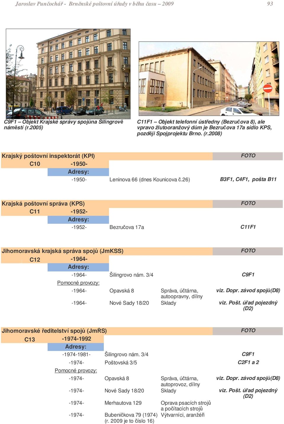 2008) Krajský poštovní inspektorát (KPI) C10-1950- -1950- Leninova 66 (dnes Kounicova.