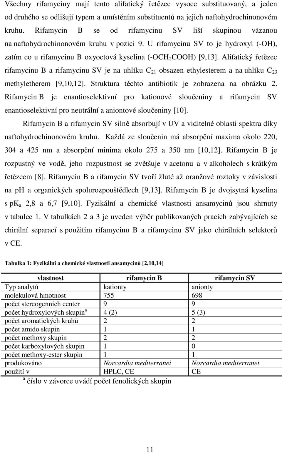 Alifatický řetězec rifamycinu B a rifamycinu SV je na uhlíku C 21 obsazen ethylesterem a na uhlíku C 23 methyletherem [9,10,12]. Struktura těchto antibiotik je zobrazena na obrázku 2.