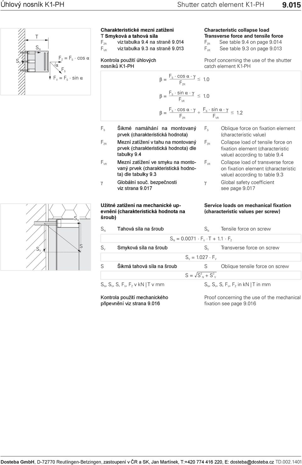 013 R = cos α α = sin α Kontrola použití úhlových nosníků K1-PH cos α R Proof concerning the use of the shutter catch element K1-PH 1. 0 sin α R 1. 0 cos α R sin α R 1.