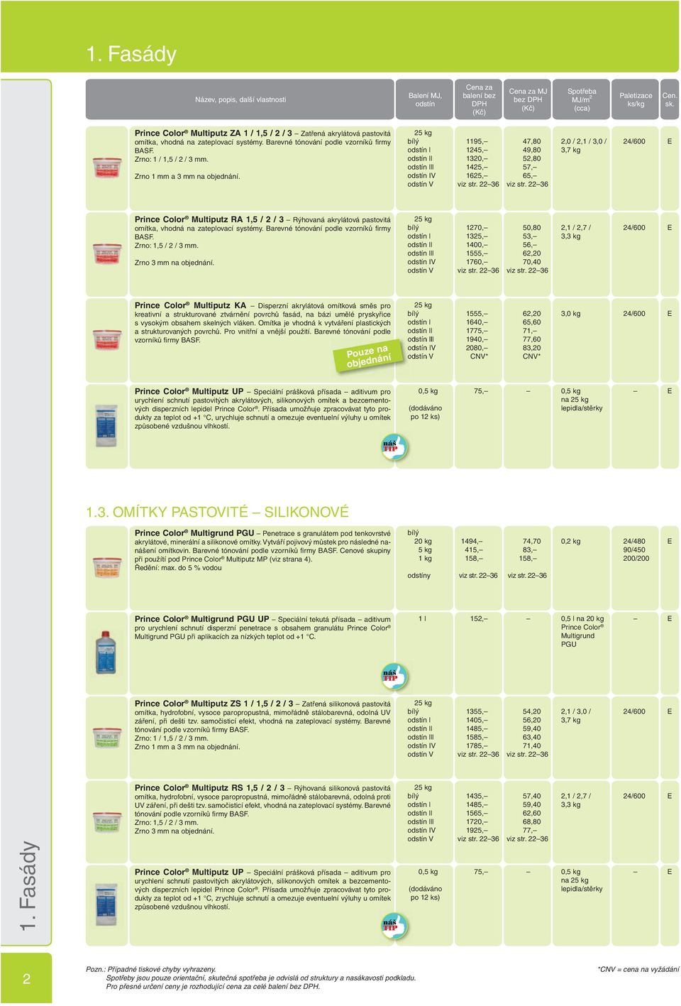 kg odstín l odstín ll odstín lll odstín IV odstín V 9,,,,, viz str., 9,,,, viz str., /, /, /, kg / Prince Color R, / / Rýhovaná akrylátová pastovitá omítka, vhodná na zateplovací systémy.