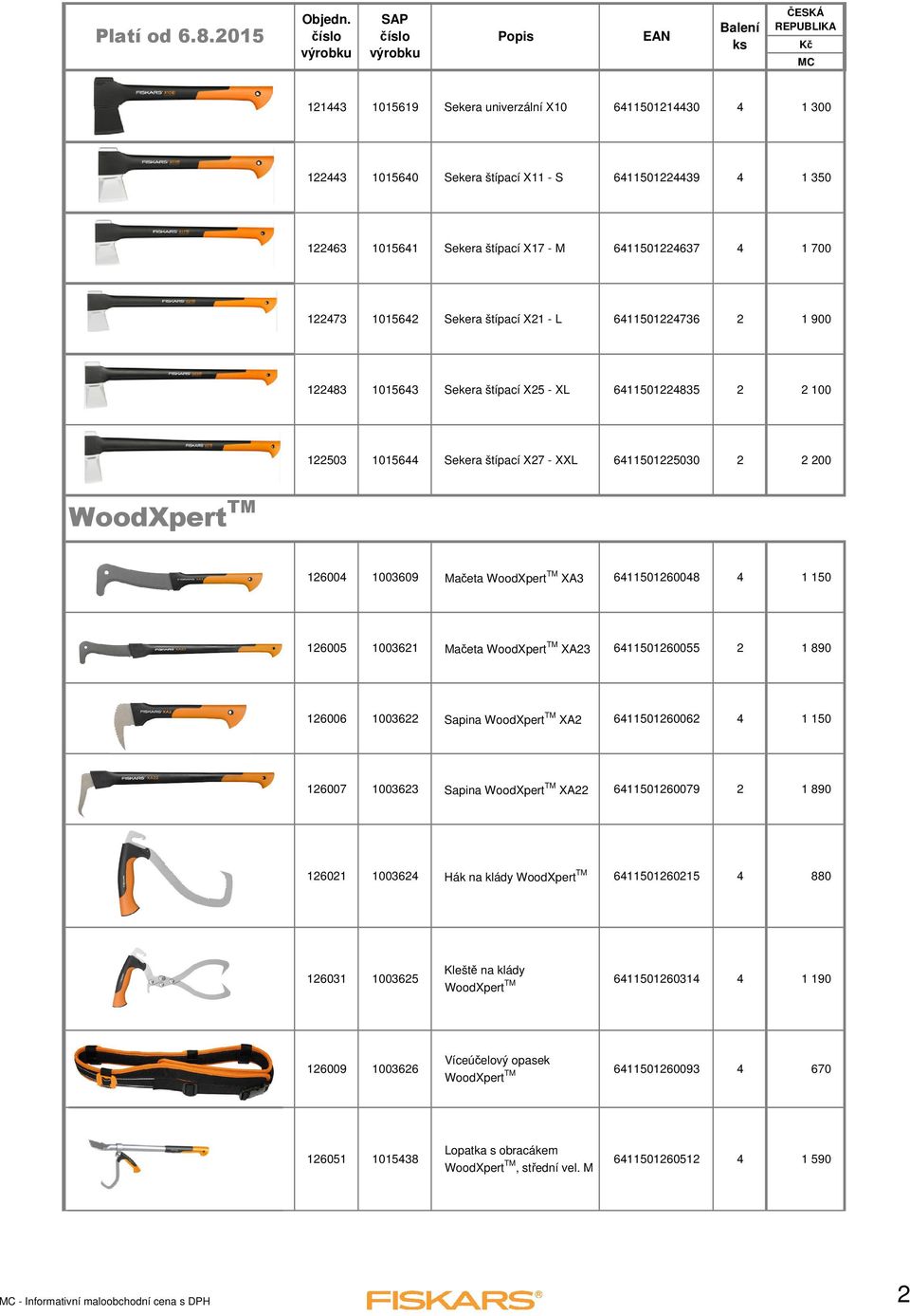 Mačeta WoodXpert TM XA3 6411501260048 4 1 150 126005 1003621 Mačeta WoodXpert TM XA23 6411501260055 2 1 890 126006 1003622 Sapina WoodXpert TM XA2 6411501260062 4 1 150 126007 1003623 Sapina