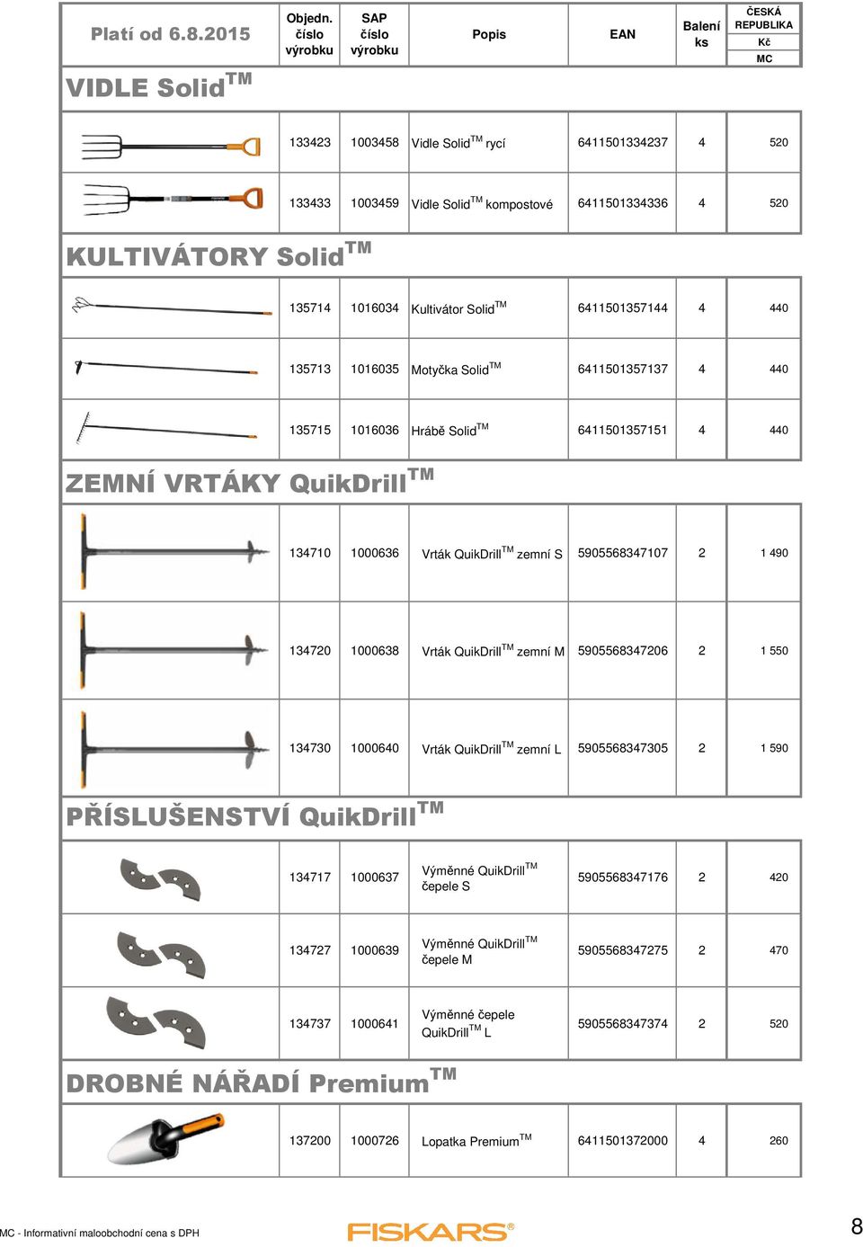 5905568347107 2 1 490 134720 1000638 Vrták QuikDrill TM zemní M 5905568347206 2 1 550 134730 1000640 Vrták QuikDrill TM zemní L 5905568347305 2 1 590 PŘÍSLUŠENSTVÍ QuikDrill TM 134717 1000637 Výměnné