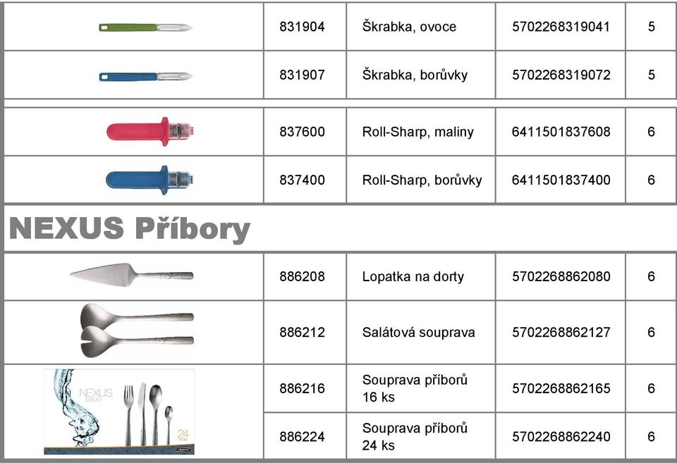 Příbory 886208 Lopatka na dorty 5702268862080 6 886212 Salátová souprava 5702268862127