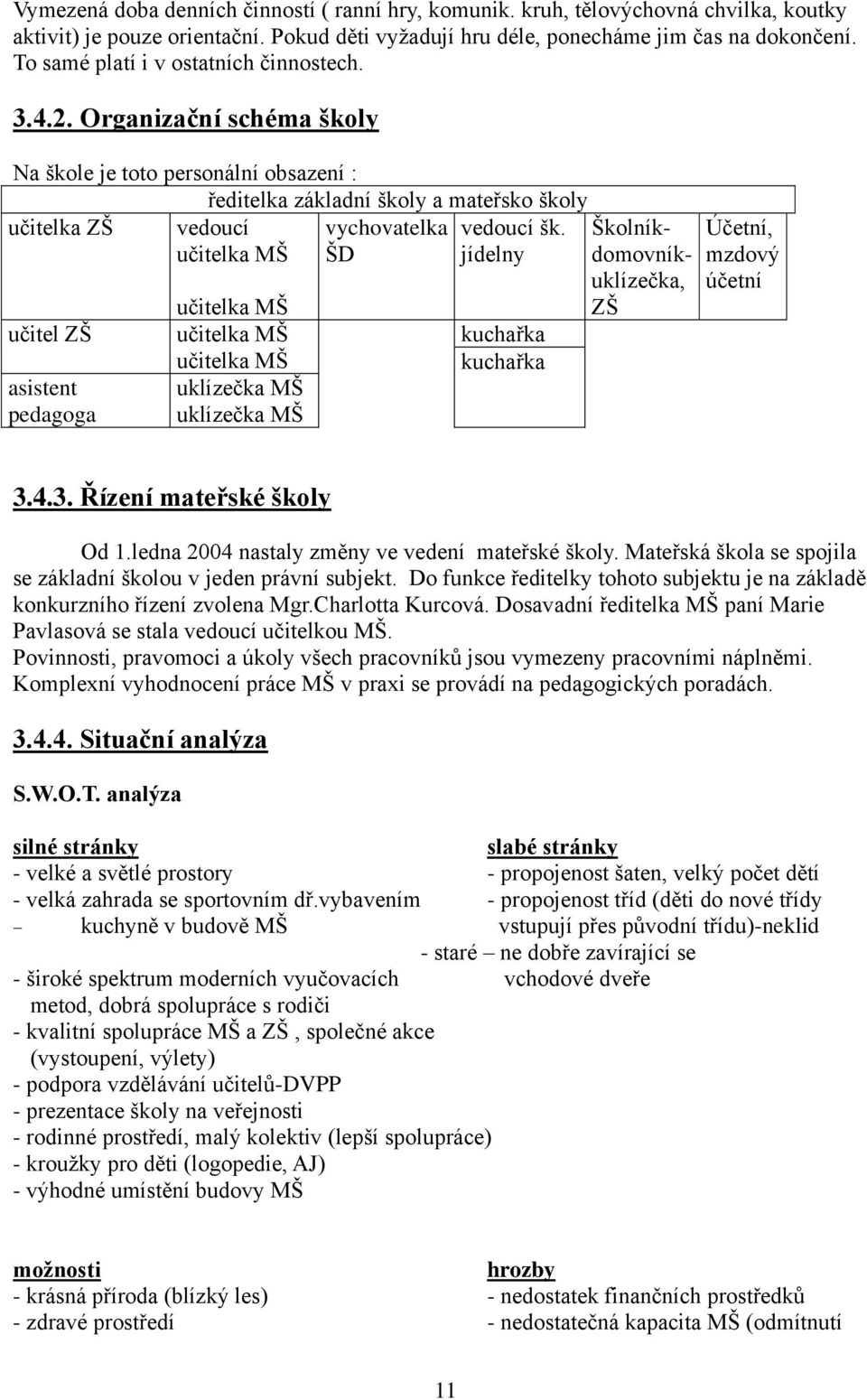 učitelka MŠ ŠD jídelny učitel ZŠ asistent pedagoga učitelka MŠ učitelka MŠ učitelka MŠ uklízečka MŠ uklízečka MŠ kuchařka kuchařka Školníkdomovníkuklízečka, ZŠ Účetní, mzdový účetní 3.