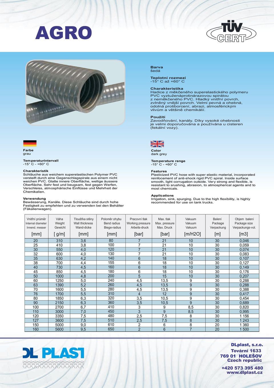 grau - C - +0 C Schläuche aus weichem superelastischen Polymer PVC versteift durch eine Gegenschlagspirale aus einem nicht weichen PVC. Glatte innere Oberfläche, wellige äussere Oberfläche.