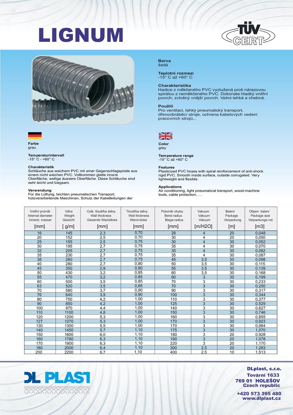 . grau - C - +0 C Schläuche aus weichem PVC mit einer Gegenschlagspirale aus einem nicht weichen PVC. Vollkommen glatte innere Oberfläche, wellige äussere Oberfläche.