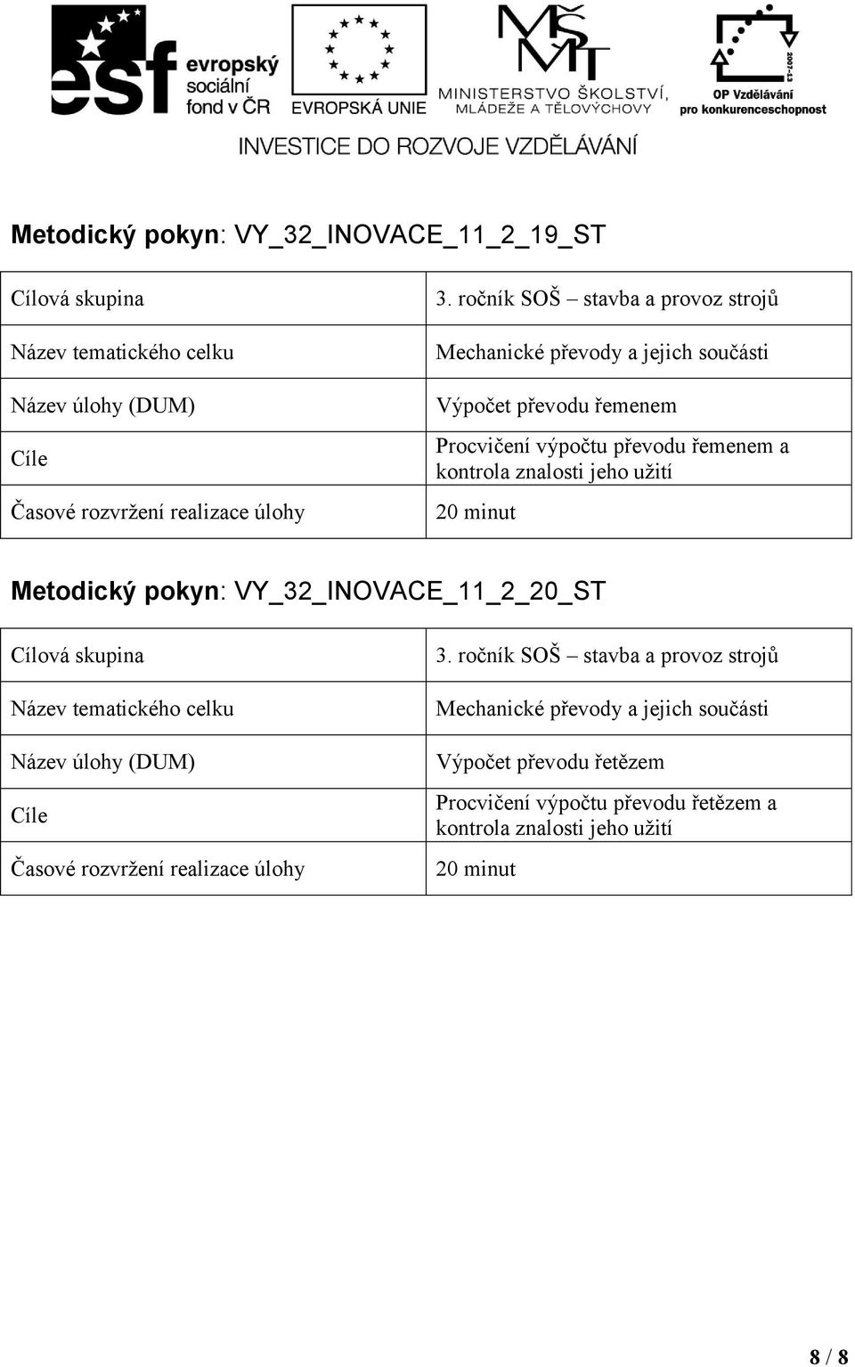 Metodický pokyn: VY_32_INOVACE_11_2_20_ST Výpočet převodu řetězem