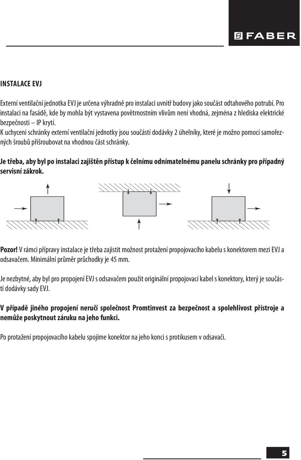 K uchycení schránky externí ventilační jednotky jsou součástí dodávky 2 úhelníky, které je možno pomocí samořezných šroubů přišroubovat na vhodnou část schránky.