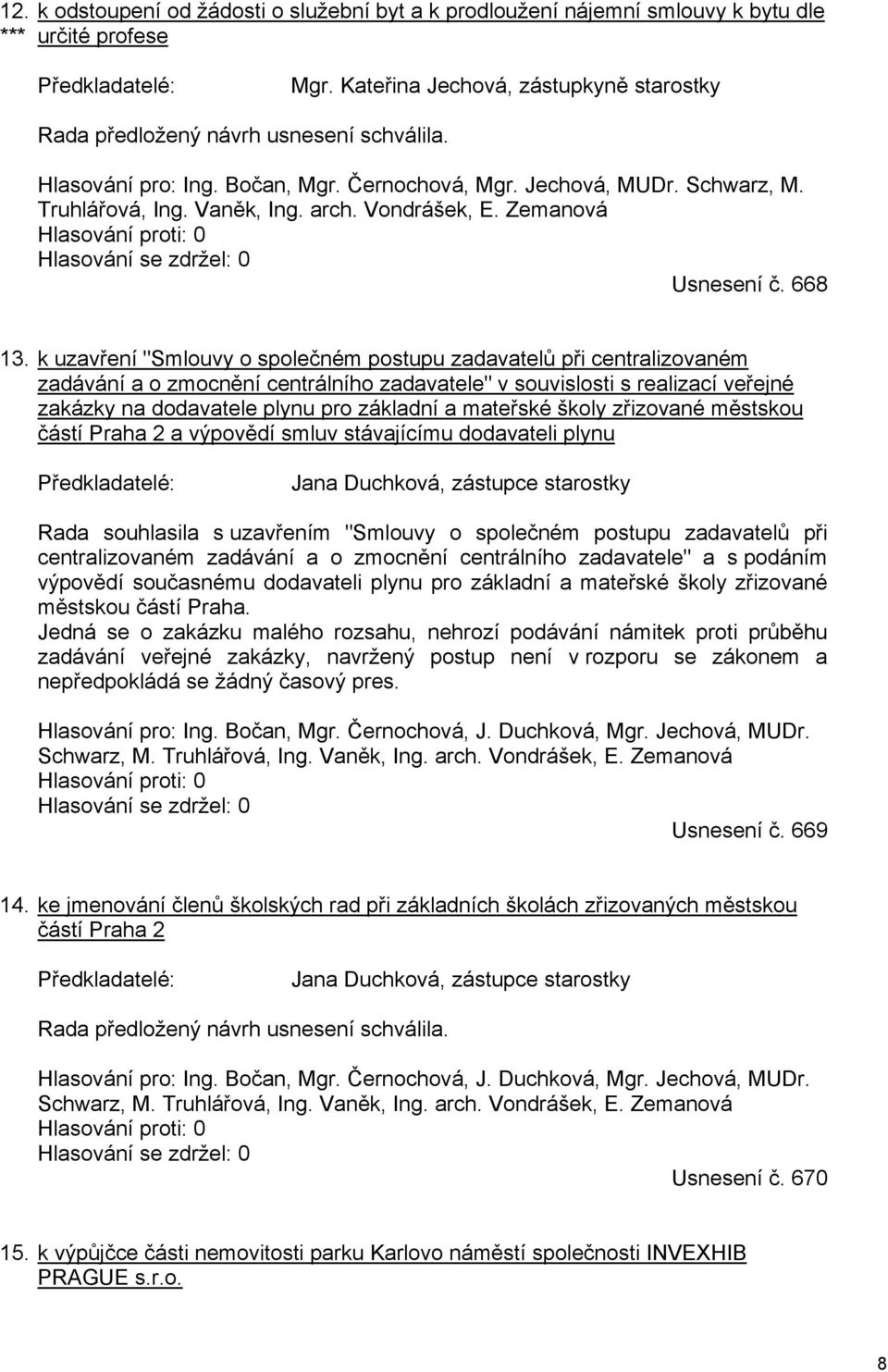 Vondrášek, E. Zemanová Hlasování proti: 0 Hlasování se zdržel: 0 Usnesení č. 668 13.