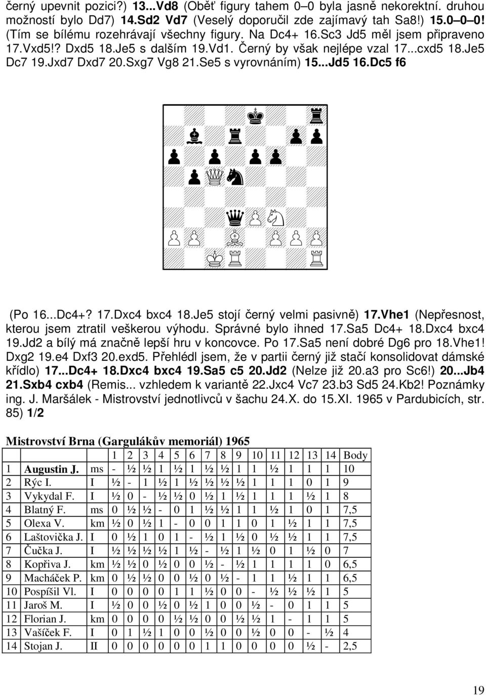 Se5 s vyrovnáním) 15...Jd5 16.Dc5 f6 + + + + + + + + + + Q + + + + + + + + + + + + (Po 16...Dc4+? 17.Dxc4 bxc4 18.Je5 stojí černý velmi pasivně) 17.