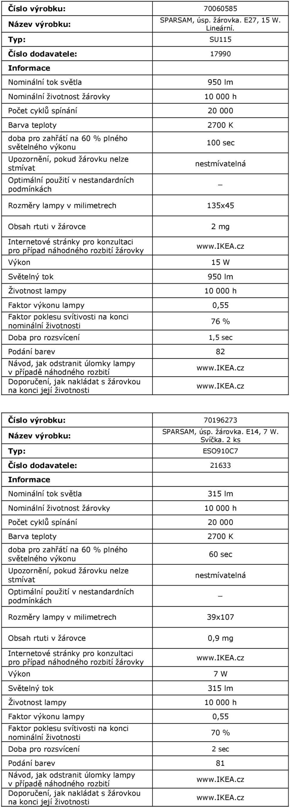 1,5 sec Číslo výrobku: 70196273 SPARSAM, úsp. žárovka. E14, 7 W. Svíčka.