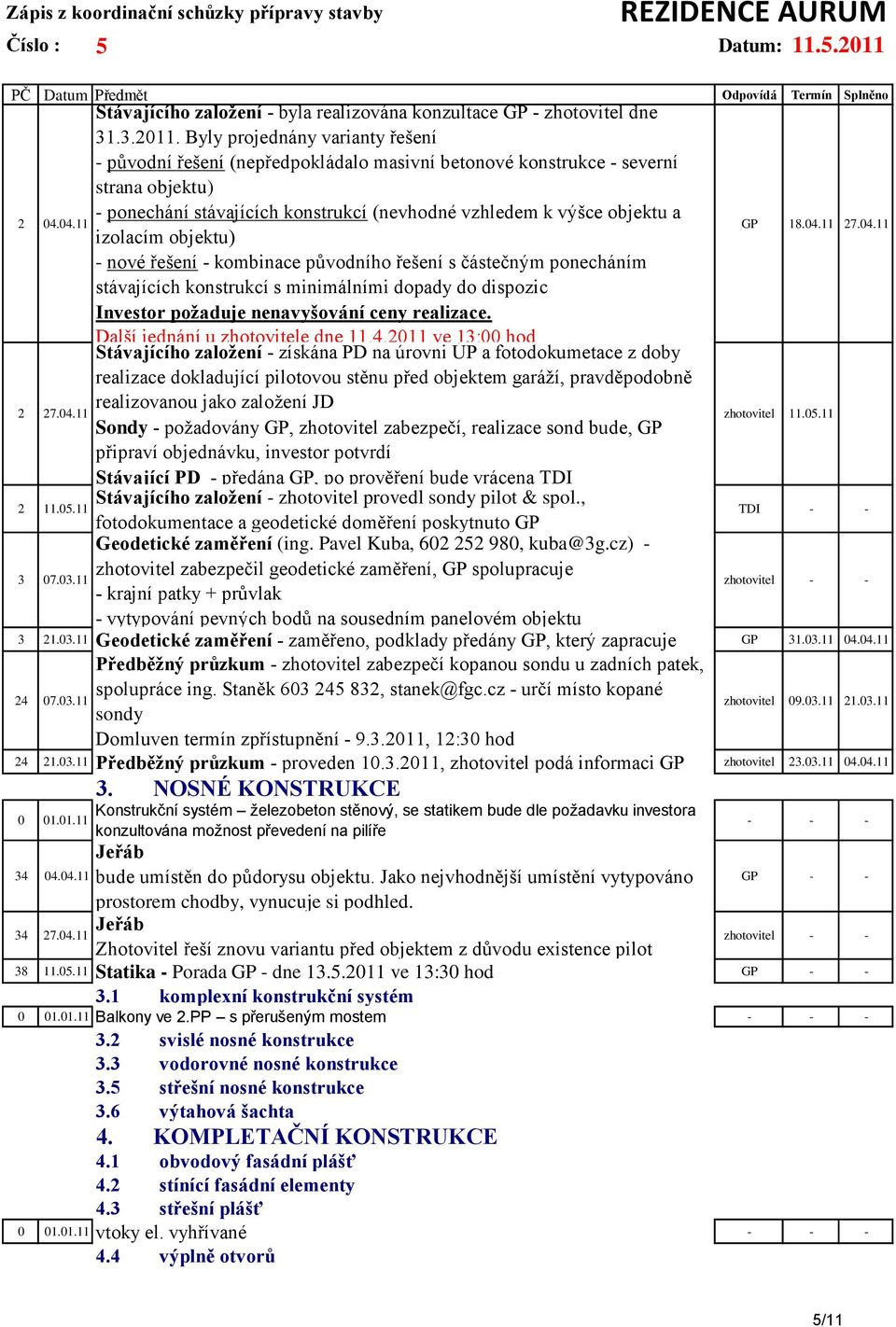 04.11 izolacím objektu) GP 18.04.11 27.04.11 2 - nové řešení - kombinace původního řešení s částečným ponecháním stávajících konstrukcí s minimálními dopady do dispozic Investor požaduje nenavyšování ceny realizace.