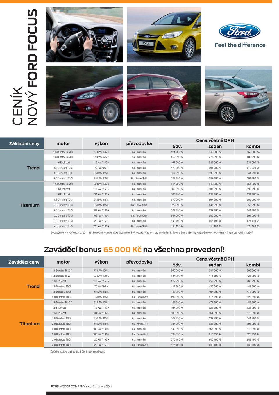 6 Duratorq TDCi 70 kw / 95 k 6st. manuální 479 990 Kč 504 990 Kč 513 990 Kč 1.6 Duratorq TDCi 85 kw / 115 k 6st. manuální 507 990 Kč 532 990 Kč 541 990 Kč 2.0 Duratorq TDCi 85 kw / 115 k 6st.