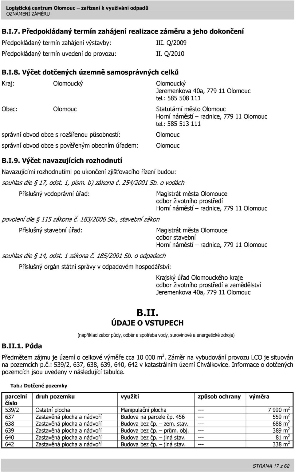 : 585 513 111 správní obvod obce s rozšířenou působností: správní obvod obce s pověřeným obecním úřadem: B.I.9.