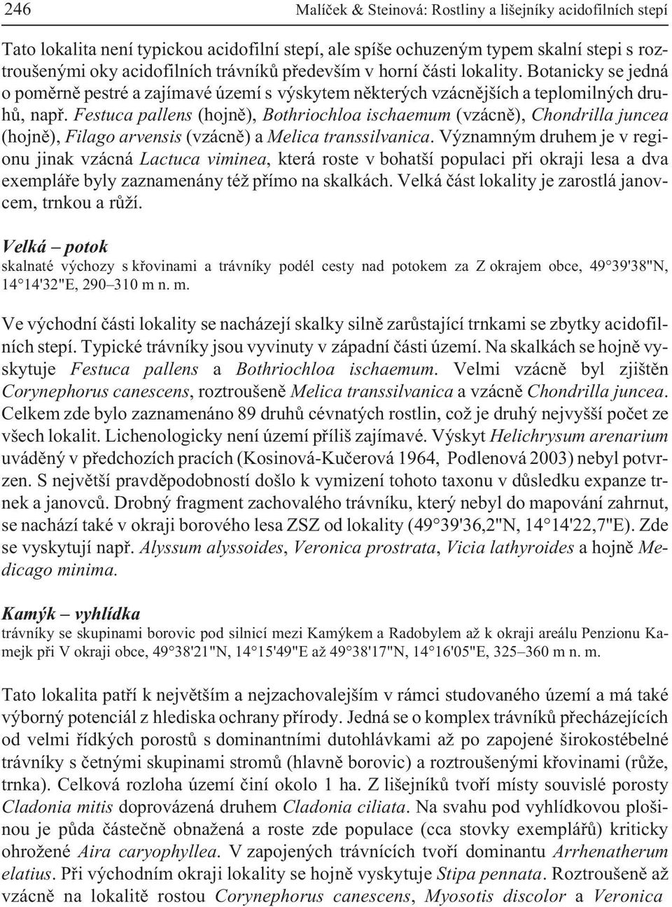 Festuca pallens (hojnì), Bothriochloa ischaemum (vzácnì), Chondrilla juncea (hojnì), Filago arvensis (vzácnì) a Melica transsilvanica.