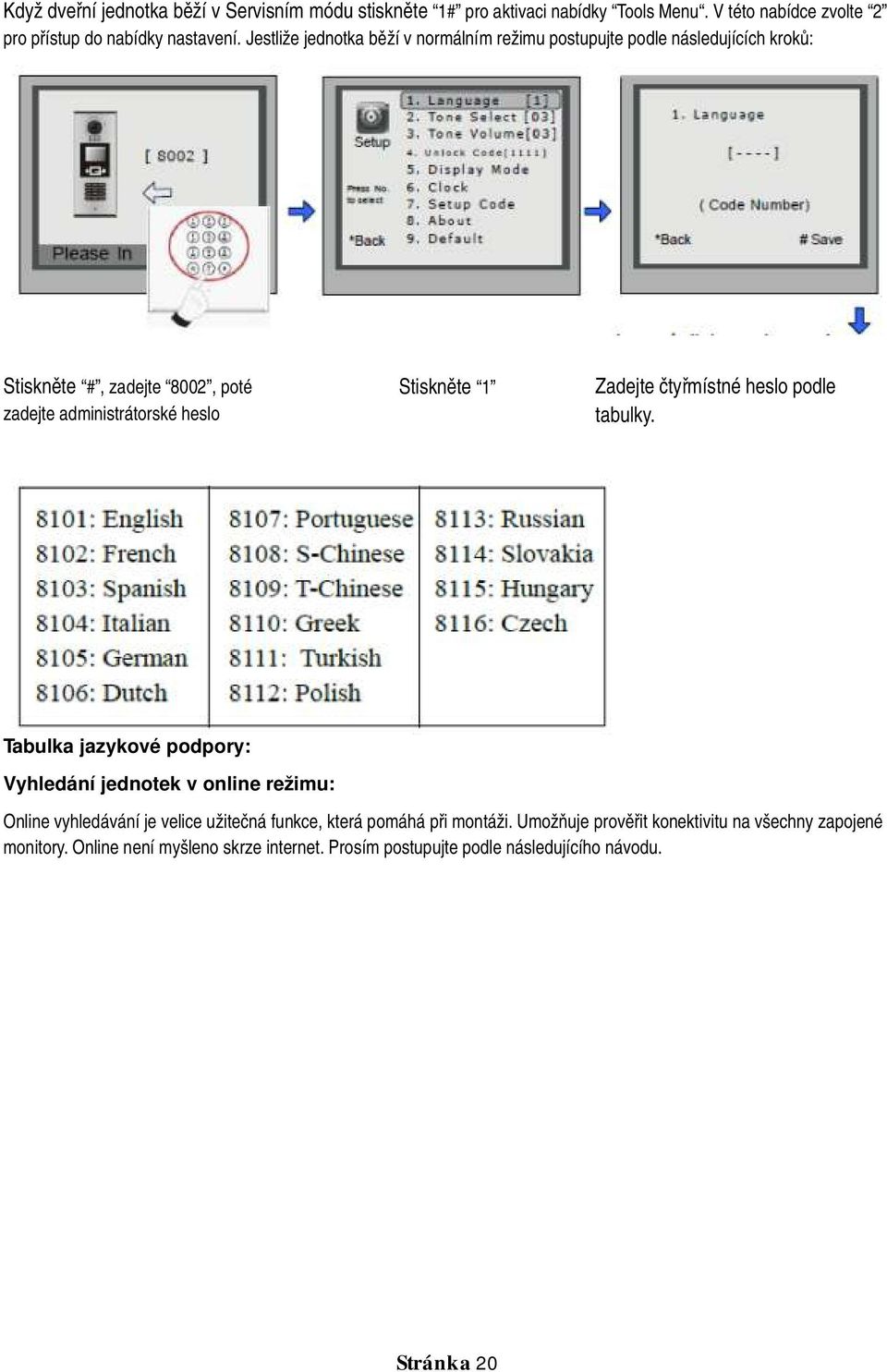 Zadejte čtyřmístné heslo podle tabulky.